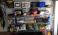 These shelves are so sturdy, he has a generator on the top!