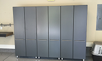 Graphite grey pantry provides a lot of storage.